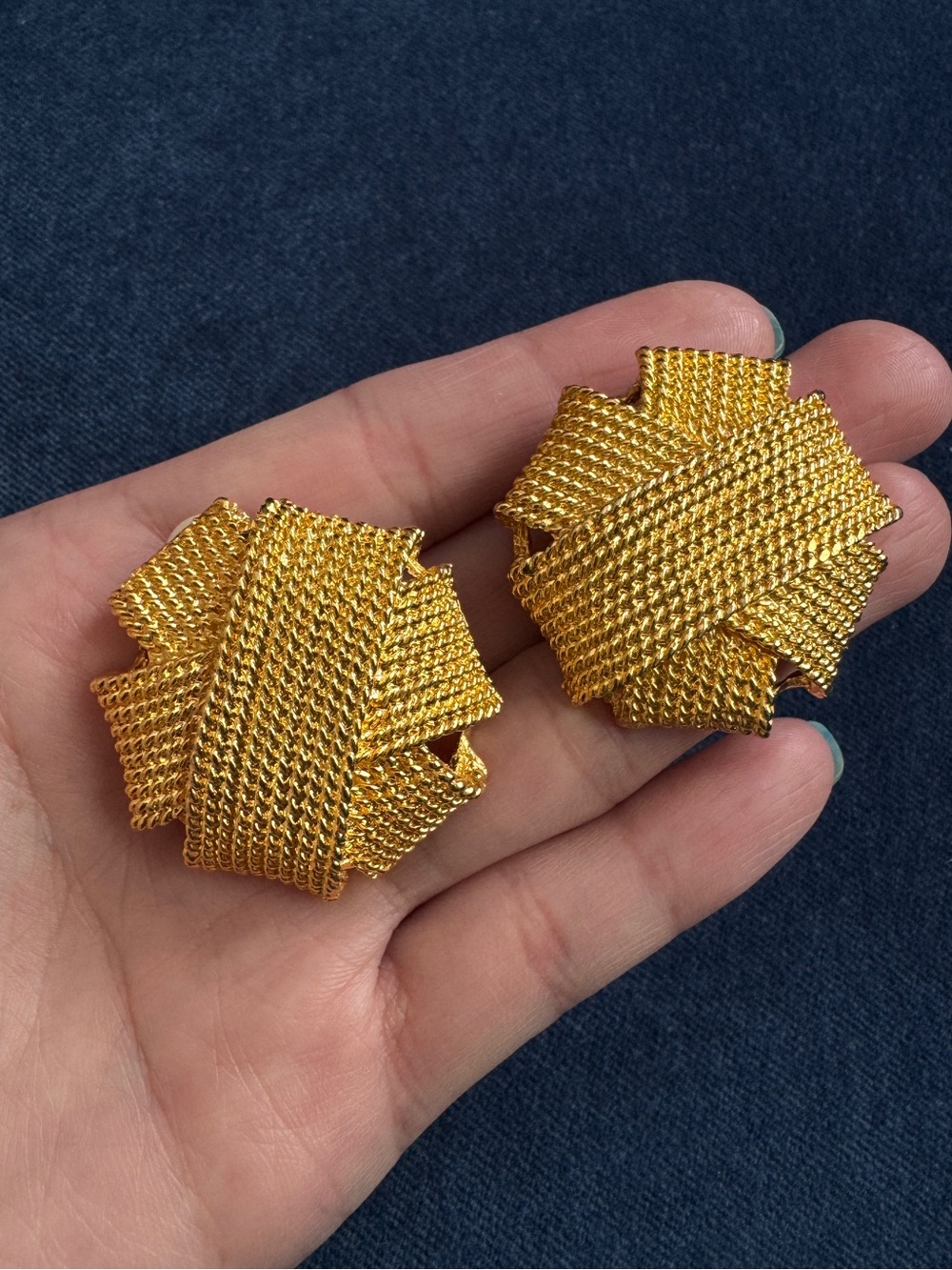 Vintage Gold tone Domed Textured Woven Clip Earrings. - Picture 1 of 4